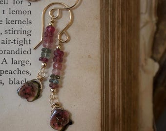 14k Gold Filled Watermelon Tourmaline Dangle Earrings