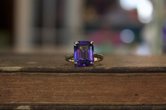14k Solid Gold Violet Gemstone Ring, Emerald Cut … - image 6