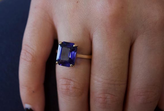 14k Solid Gold Violet Gemstone Ring, Emerald Cut … - image 9