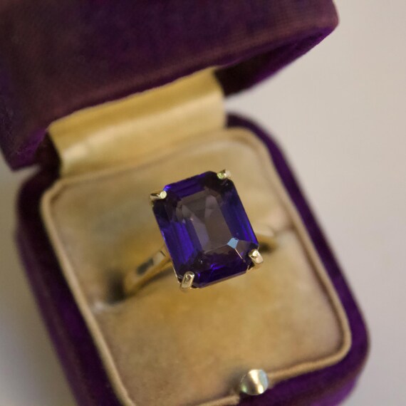 14k Solid Gold Violet Gemstone Ring, Emerald Cut … - image 14