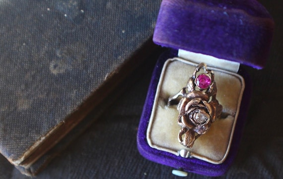 Antique 14k Diamond and Ruby Estate Ring | Antiqu… - image 1