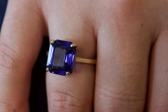 14k Solid Gold Violet Gemstone Ring, Emerald Cut … - image 19