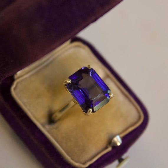 14k Solid Gold Violet Gemstone Ring, Emerald Cut … - image 8