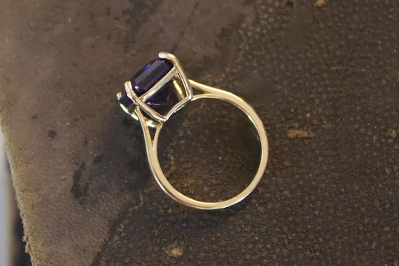 14k Solid Gold Violet Gemstone Ring, Emerald Cut … - image 15