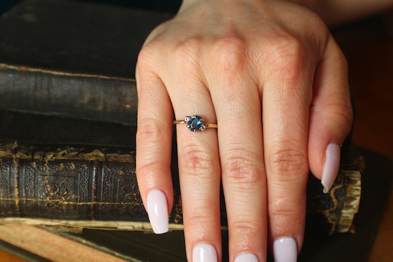 Antique 10k Blue Topaz and Diamond Ring | Size 6 … - image 2