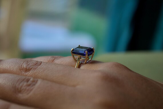 14k Solid Gold Violet Gemstone Ring, Emerald Cut … - image 10
