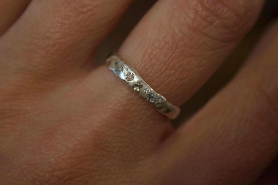 Handmade Fine Silver Clay Diamond Ring, Organic M… - image 2