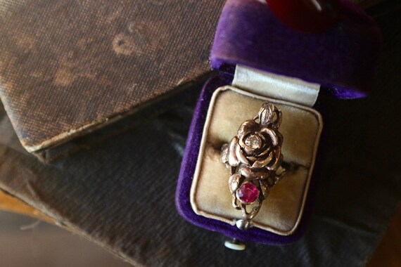 Antique 14k Diamond and Ruby Estate Ring | Antiqu… - image 9