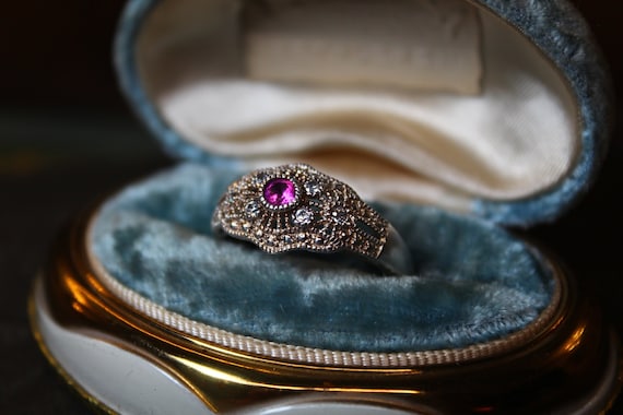 Ornate Vintage Sterling Silver Pink Sapphire Ring… - image 1