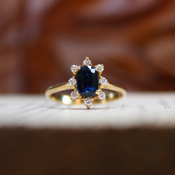 10k Blue Sapphire Diamond Ring | Antique Estate Je