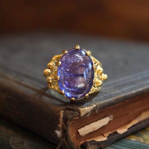 Antique 22k Tanzanite Ring Size 7.5 | Yellow Gold Tanzanite Cabochon Vintage Cocktail Ring | Solid Gold Tanzanite Dome Ring Oval Gemstone