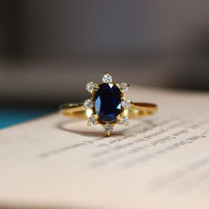 Vintage 10k Gold Blue Sapphire Diamond Ring - Size 6.5
