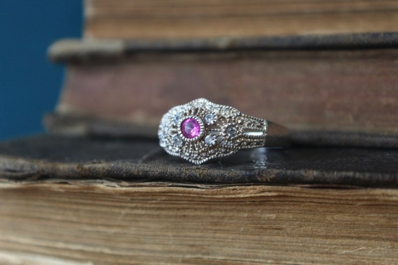 Ornate Vintage Sterling Silver Pink Sapphire Ring… - image 6