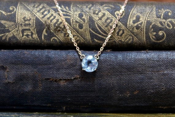14k Rose Gold Aquamarine Pendant Necklace, Solid Gold Estate Jewelry