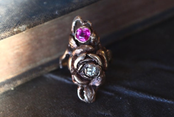 Antique 14k Diamond and Ruby Estate Ring | Antiqu… - image 2