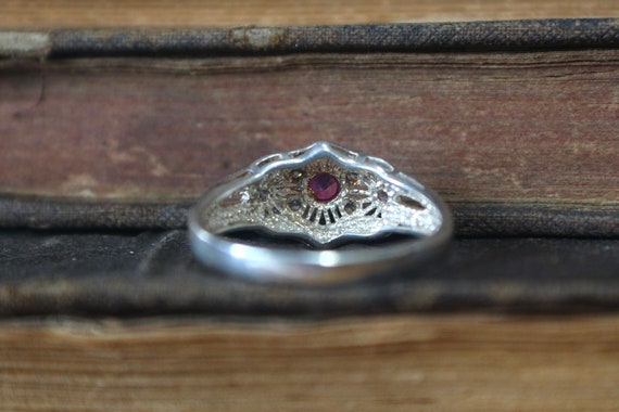 Ornate Vintage Sterling Silver Pink Sapphire Ring… - image 5
