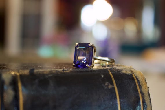 14k Solid Gold Violet Gemstone Ring, Emerald Cut … - image 18