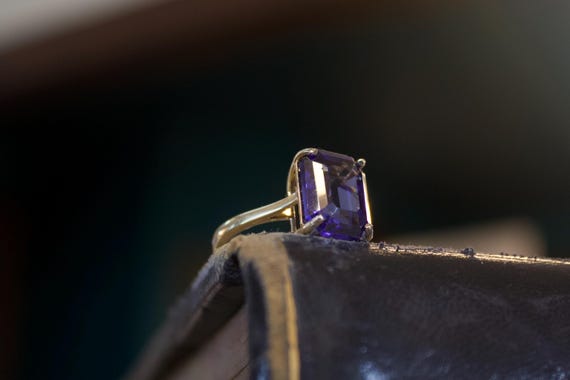 14k Solid Gold Violet Gemstone Ring, Emerald Cut … - image 17
