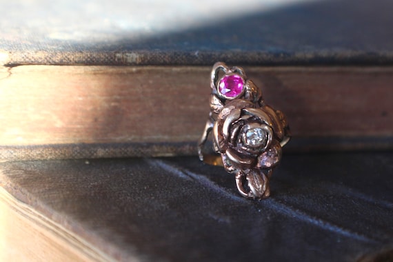 Antique 14k Diamond and Ruby Estate Ring | Antiqu… - image 10