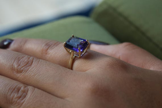 14k Solid Gold Violet Gemstone Ring, Emerald Cut … - image 13