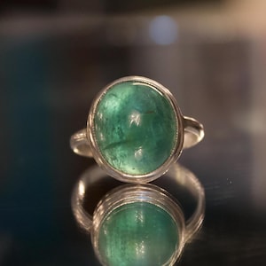 Green Tourmaline Sterling Silver Ring, Handmade Gemstone Jewelry, Size 8