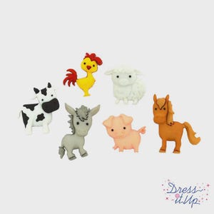 In the Barnyard Baby Farm Animal Buttons 6 pieces, Dress It Up Buttons
