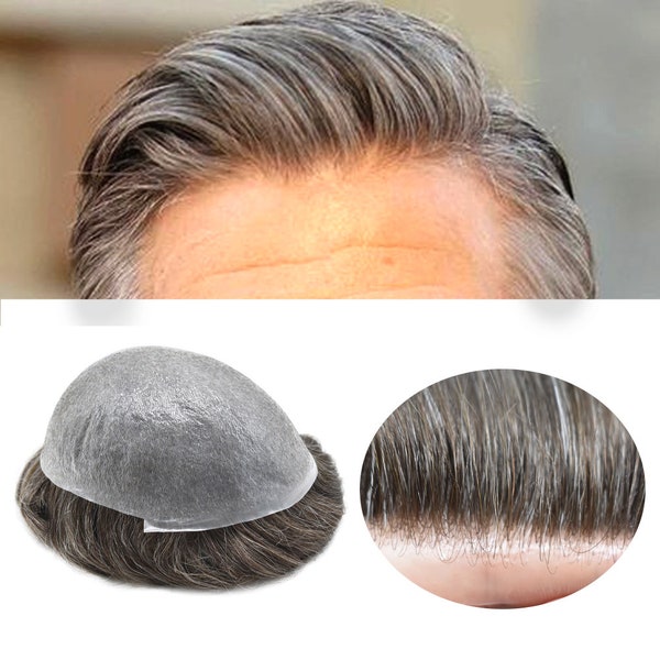 Thin Skin 0.06mm Men's Toupee Transparent Invisible natural hairline 8"x10" Full Poly Men's hair replacement system Toupee for men