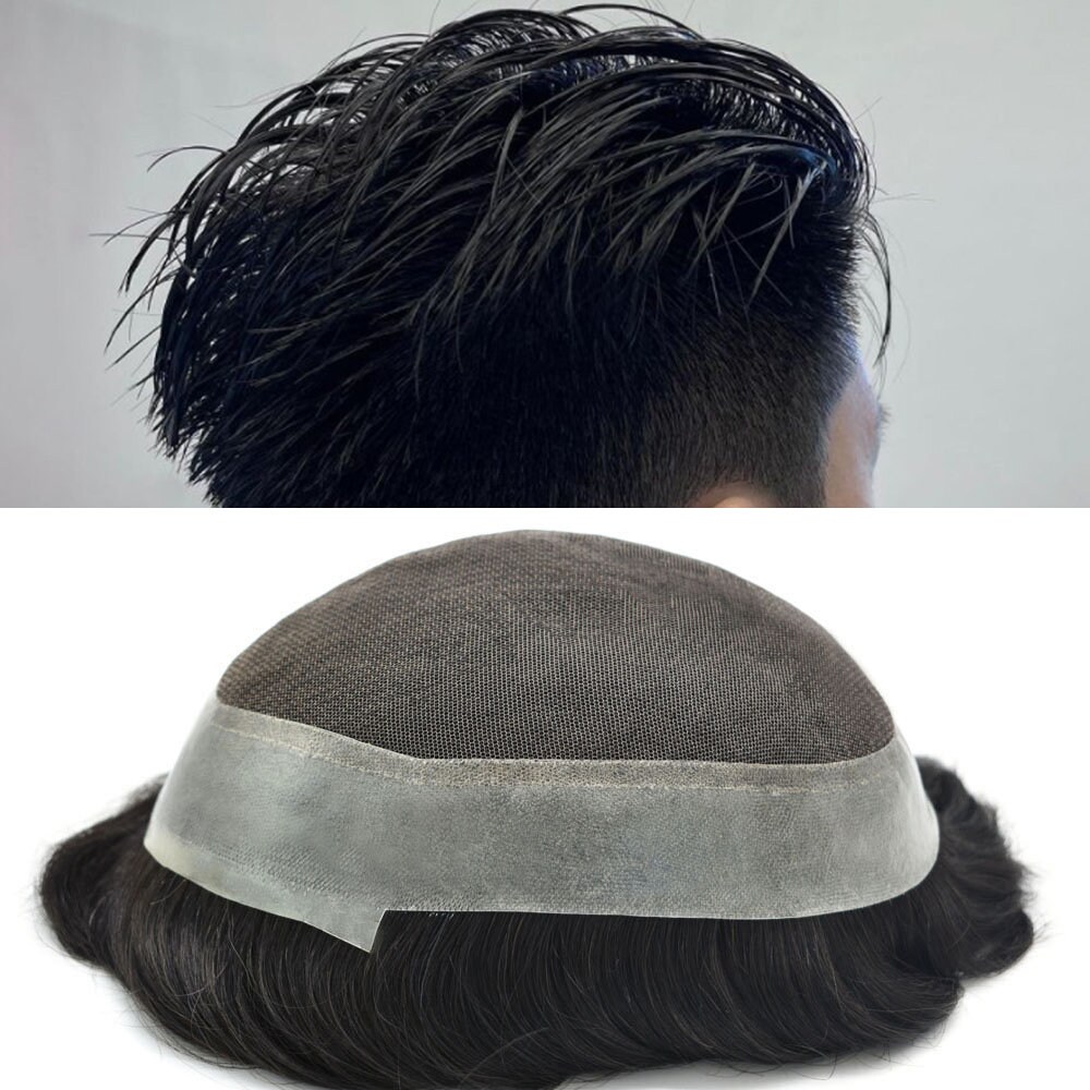 Men's Hair system PU skin perimeter Lace Toupee for men French Lace Men's Toupee Clear Poly Skin Around Hair Units Transparent Lace