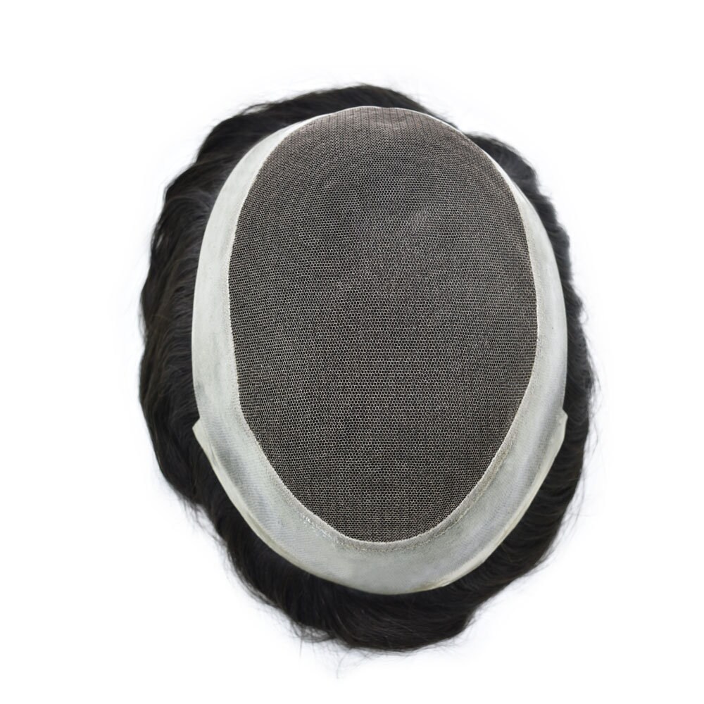 Protesi Capillare Maschile Sistema Di Capelli In Pizzo Francese Toupee Maschile Pezzo Di Capelli Umani Remy Poly Around Sostituzione Dei Capelli In Pizzo Traspirante For Uomo(Darkest Brown With 20% Gr