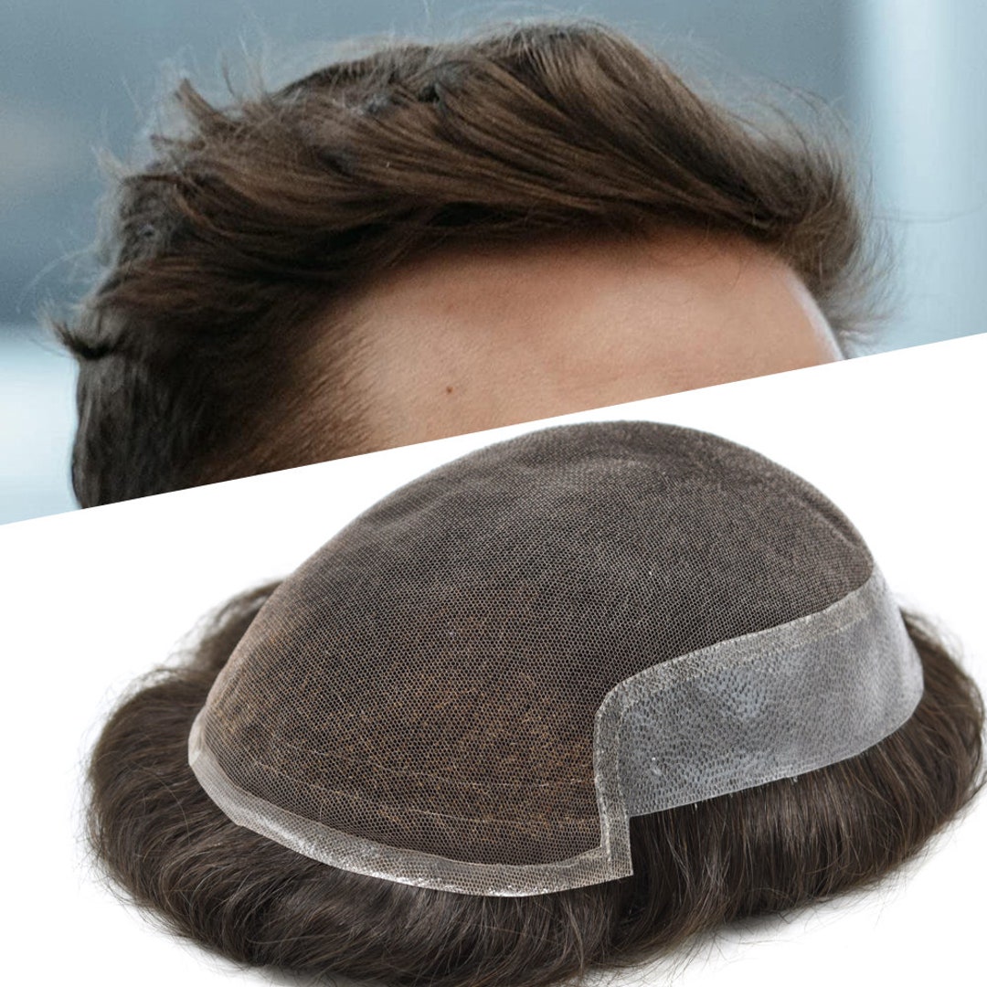 Men's Toupee Human Hair Toupee for Men Swiss Lace Front PU Skin Side