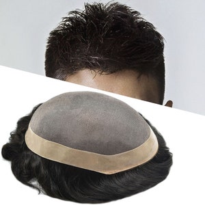 Toupee For Men Fine Mono Lace Human Hair Replacement System Natural Hairline Durable Mens Hair Units Lace With Skin PU Man Prothesis Wigs