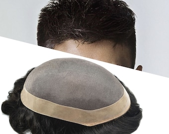 Toupee For Men Fine Mono Lace Human Hair Replacement System Natural Hairline Durable Mens Hair Units Lace With Skin PU Man Prothesis Wigs