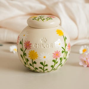 Handmade Ceramic Pet Urn, Multi-Color Daisy Flower, Personalized Memorial