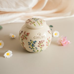 Custom Multi-Color Forget-Me-Not Flower Urn: Personalized Handmade Ceramic Urn With Underglaze Painting image 2