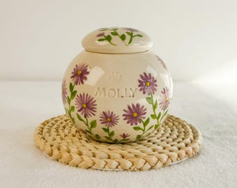 Handpaint Birth Flower Ceramic Urn: Personalized Underglaze Painting Design, Name Stamp, Handmade Urn
