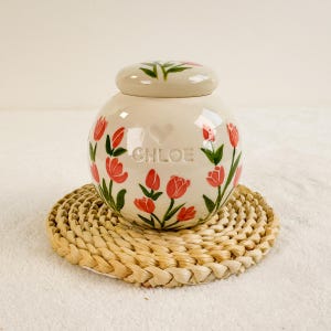 Personalized Pet Urn, Hand-Painted Tulip Ceramic, Custom Memorial Keepsake