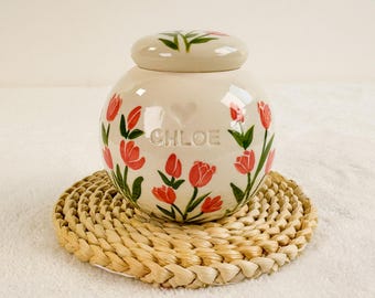 Personalized Pet Urn, Hand-Painted Tulip Ceramic, Custom Memorial Keepsake