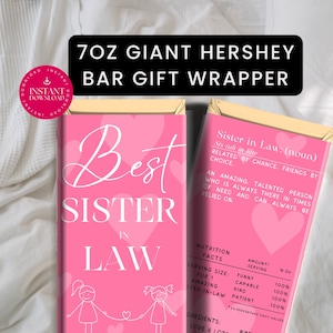 Candy Bar Wrapper, Printable Instant Download, Sister in Law Gift Idea, Last Minute Diy, Best Sis in Law ,Chocolate wrapper,Giant Hershey,CB
