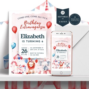 EDITABLE Carnival Invitations for Girls Joint Birthday, Pastel Carnival Double Birthday Invite Template