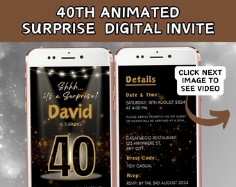 Surprise 40th Birthday Invitation for Men Forty Invite for Adults Phone Invitation Rustic Shhh Its a Surprise Invite Digital Invite for him