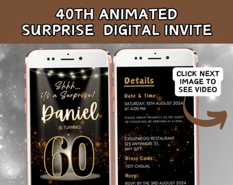Surprise 60th Birthday Invitation for Men sixty Invite for Adults Phone Invitation Rustic Shhh Its a Surprise Invite Digital Invite for him