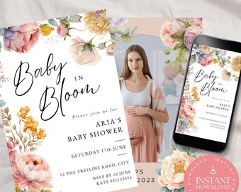 Editable Baby in Bloom Baby Shower Invitation, Spring Flowers Baby Shower Invite, Wildflower Baby Shower Invitation, Spring,boho