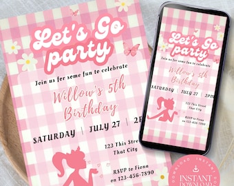 Pink Doll, girly Birthday Invite, Doll Invitation, Girly Pink Birthday Invite, Ballerina invitation, Girl Birthday, 5th birthday, BG