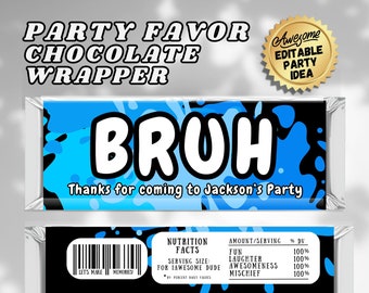 Bruh Chocolate Wrapper, Teenage birthday favor, hershey bar wrapper, kids birthday, tween, teen favor wrapper, birthday thank you