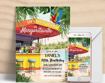 Margarita Birthday Party Invitation Template, Tropical Birthday Digital Invite, Printable and Editable in Canva, Margaritaville invite