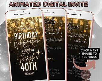 Let's Celebrate Party Invitation| Online Editable Template| INSTANT DOWNLOAD| Mobile Invite text| Black gold Invite for Him, For Her