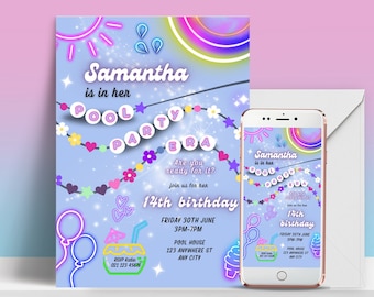 Self Editable Pool Party Invite, In my Pool Party Era, Eras Party Decorations,Beach Invite, Summer Birthday Invite, Pool Party Birthday,neon