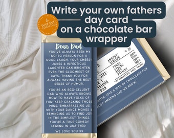 Happy FATHER'S DAY Candy Bar Wrapper, Printable Instant Download, Father's Day Gift Idea, Last Minute Diy Gift For Dad, Dad Jokes chocolate