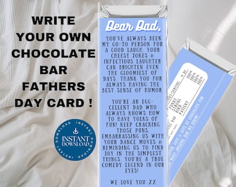 Involucro per barrette di cioccolato felice FESTA DEL PAPA', Download istantaneo stampabile, Idea regalo per la festa del papà, Regalo di carta Last Minute per papà, cioccolato, caro papà
