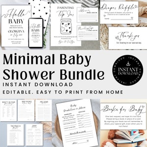 Minimalistische baby shower bundel, tekst, modern zwart en wit Hallo babyjongen meisje, genderneutrale baby shower uitnodiging, afdrukbaar, MW